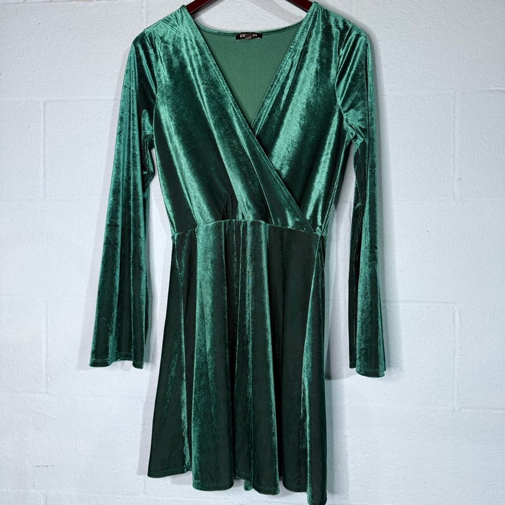 Express Green Ribbed Faux Wrap Dress